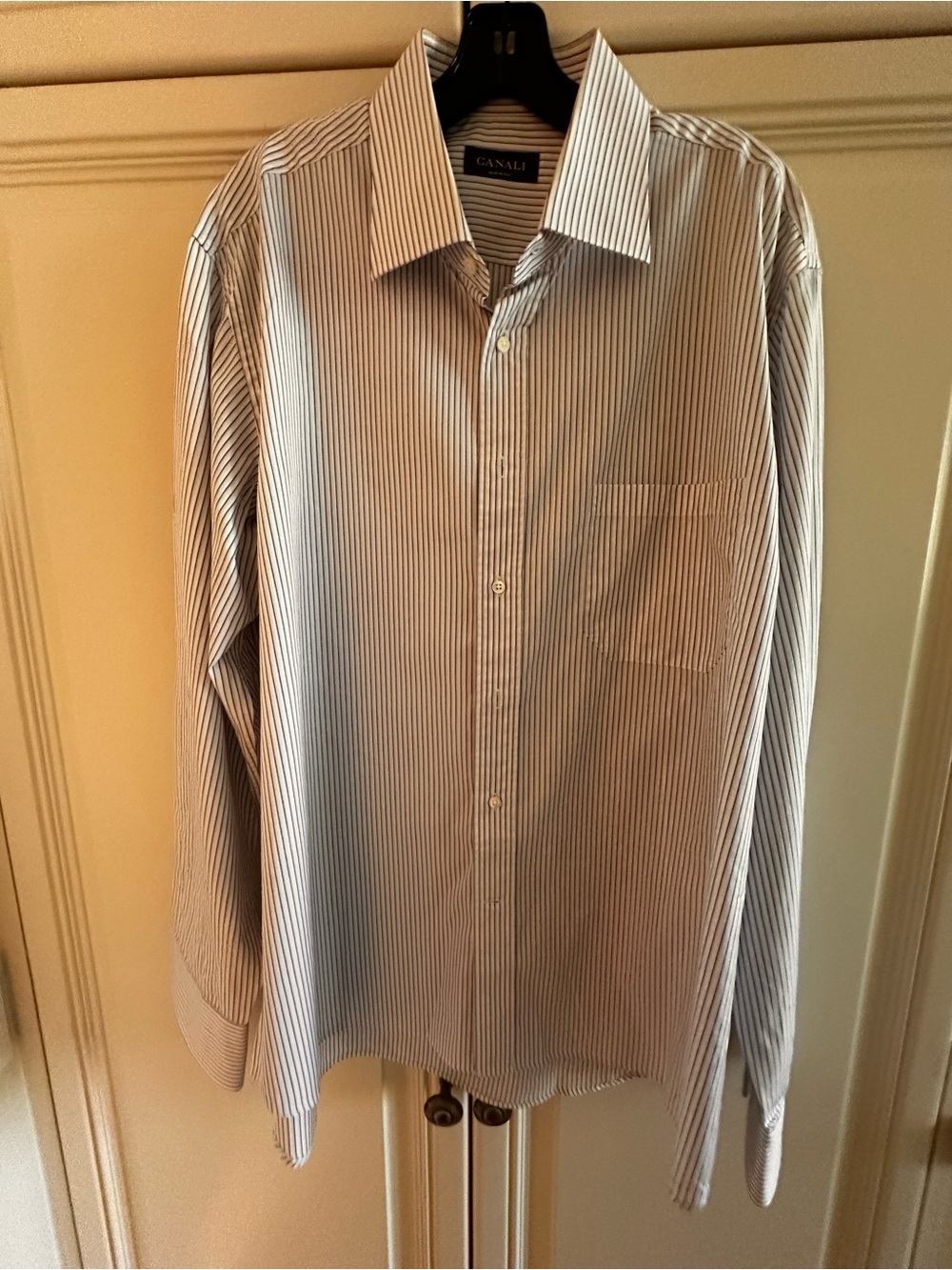 Canali White and Blue Pinstripe Dress Shirt